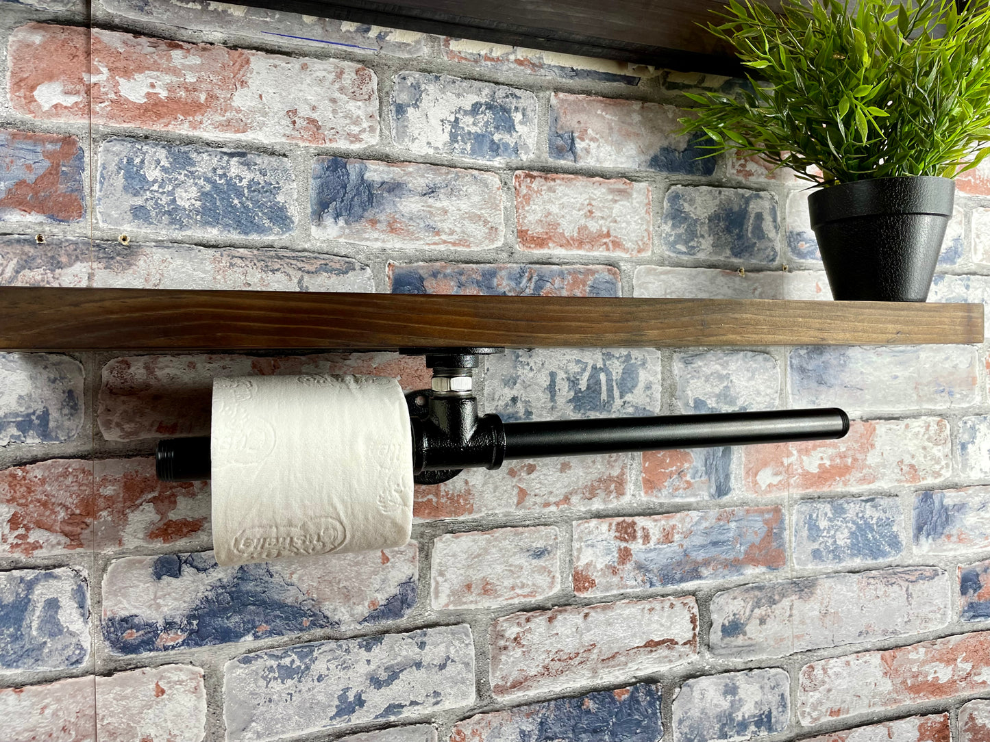 Handmade industrial style bathroom toilet roll holder & towel rail.