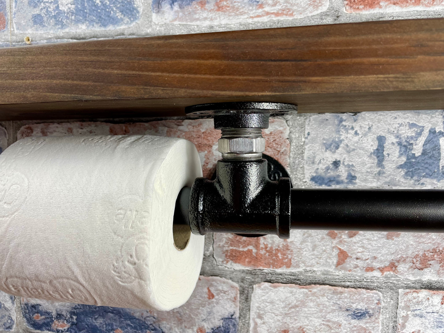 Handmade industrial style bathroom toilet roll holder & towel rail.