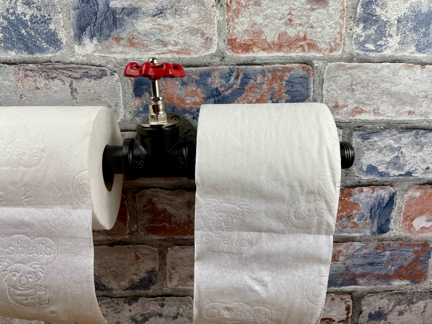 Industrial Style Pipework Double Toilet Roll Holder With Valve
Made to order industrial style metal pipework double toilet roll holder in a choice of colours. Handmade by Splintered Furniture