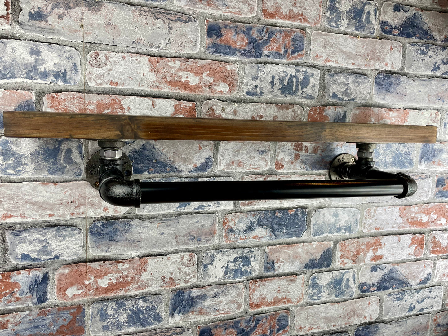 Handmade industrial style clothing rail with shelf.
Made from solid wood and metal industrial style pipework, this unit is perfect for industrial or loft living style bedrooms and hallways