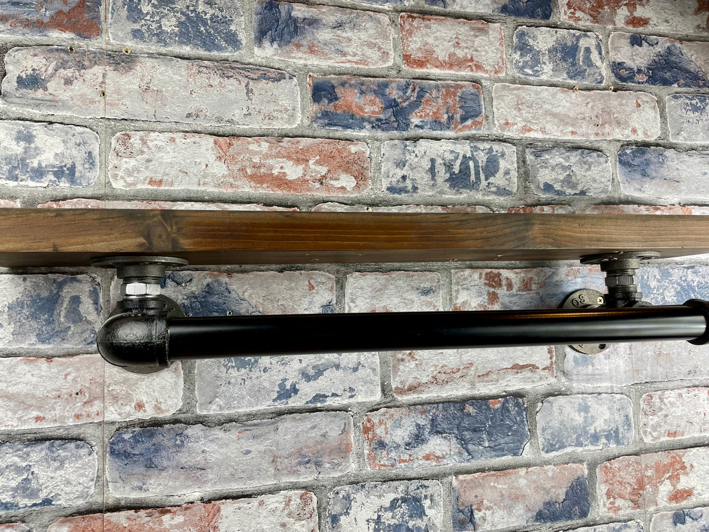 Handmade industrial style clothing rail with shelf.
Made from solid wood and metal industrial style pipework, this unit is perfect for industrial or loft living style bedrooms and hallways