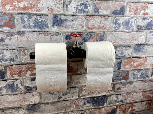 Industrial Style Pipework Double Toilet Roll Holder With Valve

Made to order industrial style metal pipework double toilet roll holder in a choice of colours. Handmade by Splintered Furniture