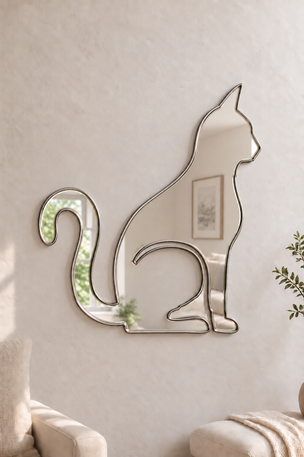 Sitting Cat Mirror

This fun and unique sitting cat mirror makes a great addition to any room around the house. Made from 3mm mirrored acrylic rather than traditional glass, it is lightweight and shatter-resistant. The mirror sits flat against the wall for a clean, modern finish and is available in five sizes.