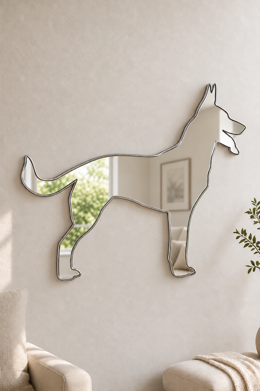 Bring your favorite dog breed into your home decor with this Alsatian shaped acrylic mirror. Its playful design is perfect for anywhere around the home