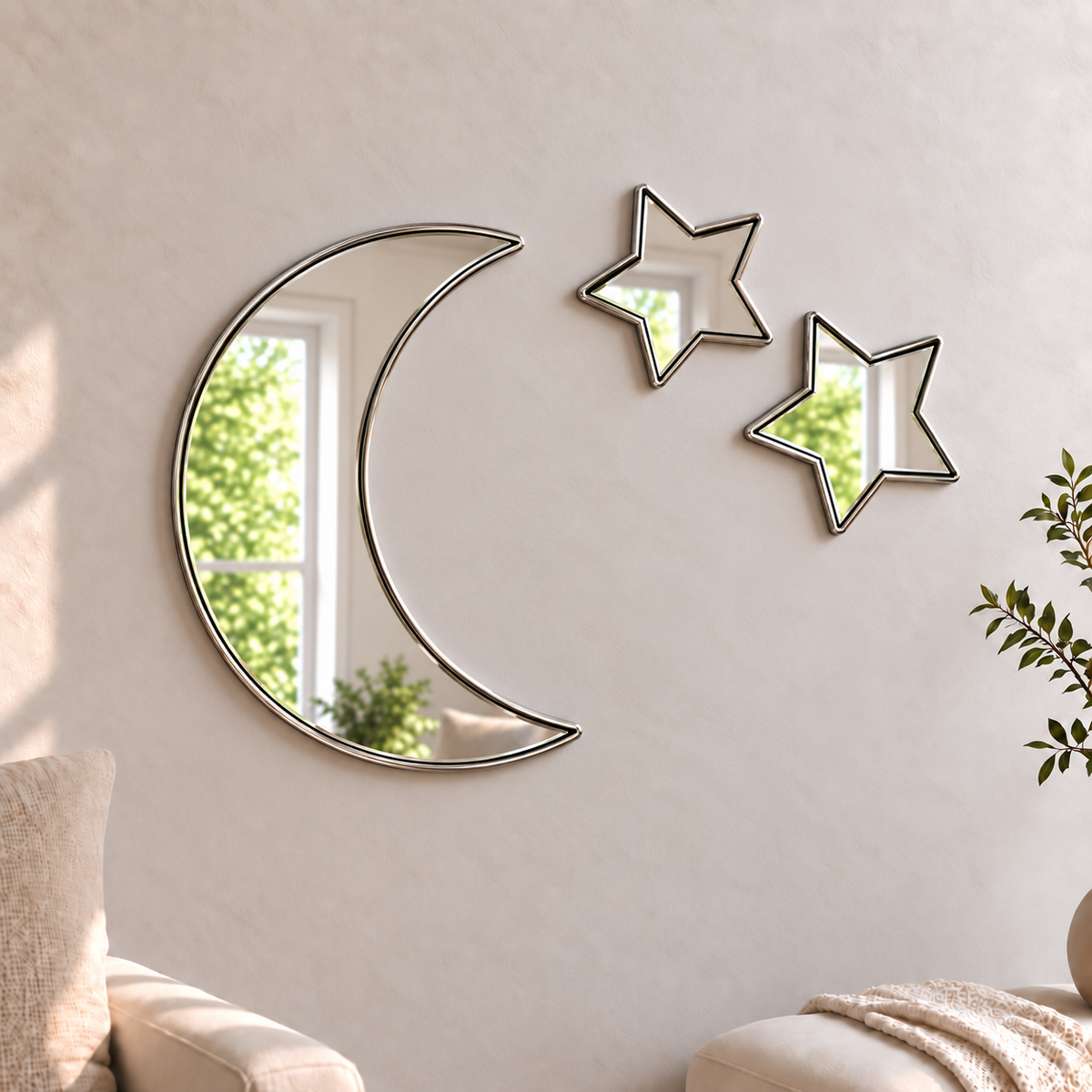 Moon and Stars Mirror

Add a fun and unique mirror to anywhere around the house with this moon and stars&nbsp; acrylic mirror set.